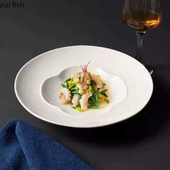 Creative Pure White Ceramic Thick Soup Plate Restaurant Dessert Sushi Plate Pasta Plate Molecular Cuisine Specialty Tableware