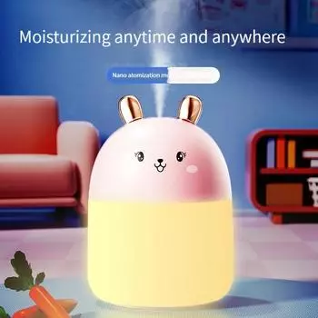 Creative rabbit humidifier Home mini portable usb humidifier silent seven color light water replenishing atomizer белый
