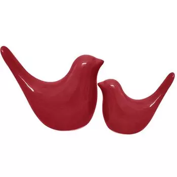Creative Red Glossy Ceramic Birds Figurines Home Decorations Accessories Party (Pack of 2, Red)