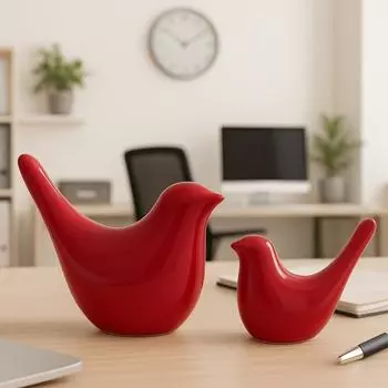 Creative Red Glossy Ceramic Birds Figurines Home Decorations Accessories Party (Pack of 2)