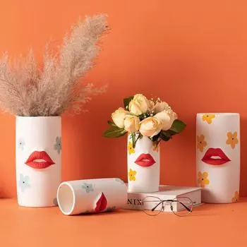 Creative Red Lip Ceramic Vase Decal Ceramic Vase Vase Garden Outdoor Desktop Decorations Ornaments Home Decor Exquisite Gifts