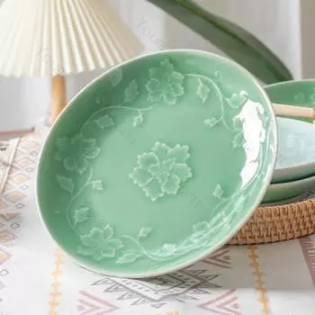 Creative Relief Flowers Ceramic Plate High End Chinese Style Dining Plates Delicious Dishes Salad Plate Exquisite Home Tableware