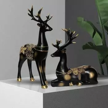 Creative Resin Golden and Black Reindeer Sculptures | Beautiful Home Decor | Lifts up Energy of Your Room (Pack of 2, Black)