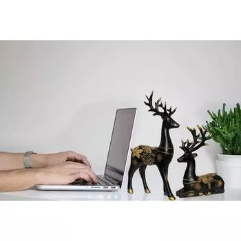 Creative Resin Golden and Black Reindeer Sculptures | Beautiful Home Decor | Lifts up Energy of Your Room (Pack of 2, Black)