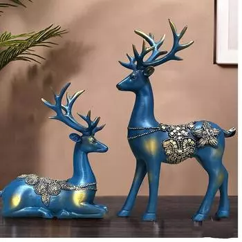 Креативные скульптуры золотых оленей из смолы | Красивый декор для дома | Поднимает энергетику вашей комнаты - (Упаковка из 2 шт., Синий)