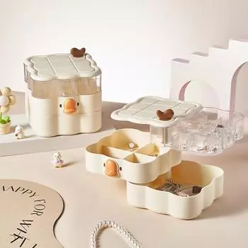 Creative Rotating Jewelry Storage Box 3 Layer Earring and Ring Storage Case Large Capacity Dustproof Cosmetic Storage Box чёрный