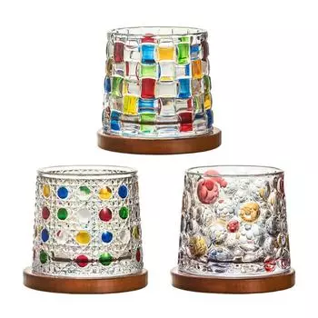 Creative Rotating Whiskey Glasses, Hand-Painted Rotating Rotating Rotating Glasses, with Wooden Tray, Decompression Glasses 401-500ml