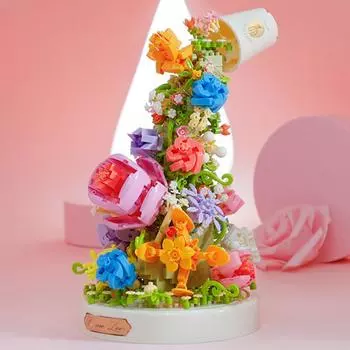 Креативное море цветов День святого Валентина Роза Фиолетовый Строительный блок Домашний Декор Аниме Креативный Подарочный Игрушка 1095 шт. NO BOX