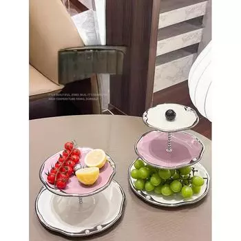 Креативная, простая, высоко выглядящая, домашняя гостиная, кухня, двухслойная многослойная тарелка для фруктов, десертов, конфет, тортов, керамическая тарелка