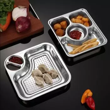 Creative Stainless Steel Removable Dumpling Plates Condiment Tray Food Fruits Fries Sauce Dish Kitchen Tableware Seasoning Plate