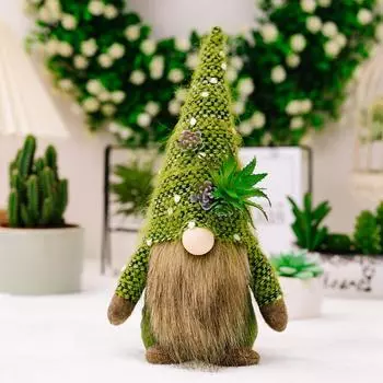 Creative Succulent Knitted Faceless Doll Figurine Playful Green Plant Decor Home Pointed Hat Doll Male