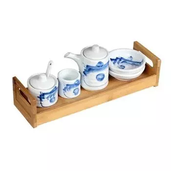 Creative tableware Sushi sauce pot and plate Toothpick jar set combination Kitchen utensils Japanese ceramic seasoning jar-B