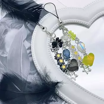 Creative Trendy Star Heart Phone Chain Pendant Universal Cute Phone Hanging Rope Fashion Exquisite Keychain Pendant Gifts чёрный