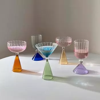 Creative Two Tone Green Blue Amber Purple Colored Ripple Style Martini Mojito Champagne Margarita Cocktail Glasses Goblet Cup 201-300ml
