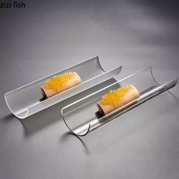 Creative U-shaped Glass Dinner Plate Restaurant Long Strip Dessert Plate Sushi Plate Molecular Cuisine Specialty Tableware