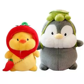 Creative Vegetable Headgear Penguin Plush Toy Kawaii Stuffed Animal Cartoon Duck Wear Turtle Backpack Doll for Girl Lovers Gifts 23cm