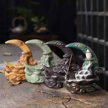 Creative Waterfall Incense Burner The Moon Home Decor Incense Stick Holder Lotus Ceramic Censer Handicrafts Zen Meditation Decor