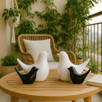 Creative White and Black Glossy Ceramic Birds Figurines Home Decorations Accessories Party (Pack of 4)