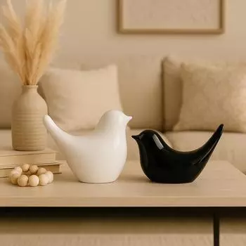 Creative White and Black Glossy Ceramic Birds Figurines Home Decorations Accessories Party (Pack of 2)