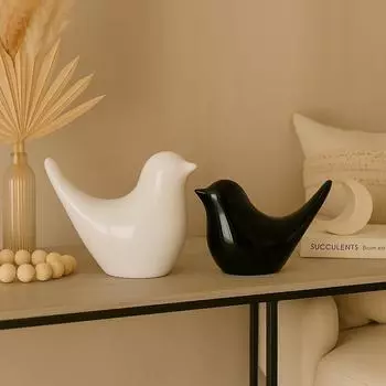 Creative White and Black Glossy Ceramic Birds Figurines Home Decorations Accessories Party (Pack of 2)