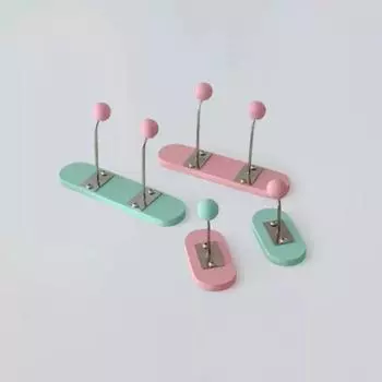Creative Wood Hat Hook Pink/ Green Punch Free Clothes Hooks Self Adhesive Wall Mounted Sticky Hooks Living Room