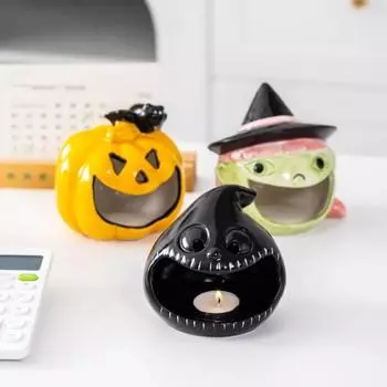 Creativity Pumpkin Candlestick Ceramics Desktop Centerpiece Ceramic Ghost Candle Holder Decorations Fun Candy Storage Halloween