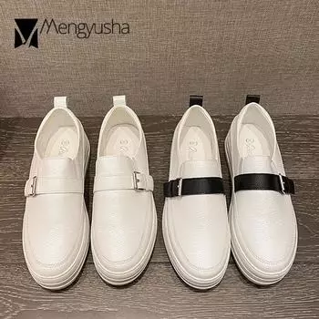 Creepers Маленькие белые туфли женские с пряжкой на ремне, туфли на плоской подошве, туфли-муффины из искусственной кожи, женские туфли на платформе 4.5 чёрный