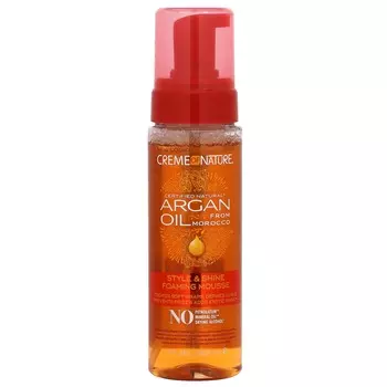 Creme Of Nature, сертифицированное натуральное аргановое масло из Марокко, пенящийся мусс для укладки и блеска, 207 мл (7 жидких унций)