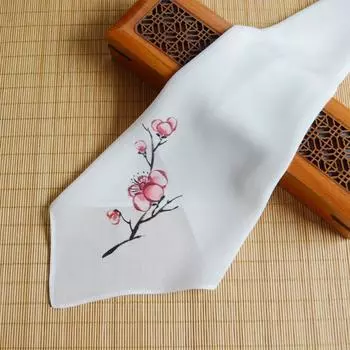 Crepe Satin Hand-Painted Chinese Painting Ink Painting Florals Handkerchief Silk Graduation Gift Foreign Teacher National Style Chinese Ancient Style Crepe de Chine Beige Red Plum 31cm