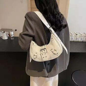 Crescent Commuter Fashion Biker одноплечевая женская сумка с заклепками, индивидуальная сумка через плечо с плиссировкой чёрный