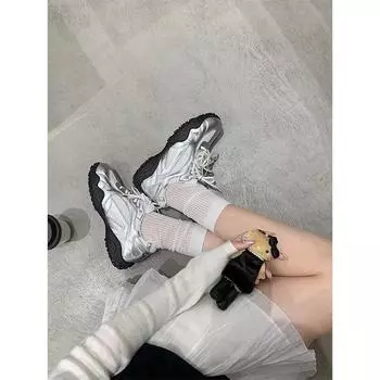 Crescent moon sole lace pearl mandarin duck belt German training shoes women s 2025 new comfortable and lightweight casual sports Forrest Gump shoes 35 серебряный