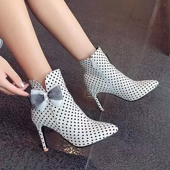 Cresfimix Botas Femininas черно-белые горошек галстук-бабочка высококачественные шпильки каблук сапоги для женщин леди колено высокие красные сапоги A701 34