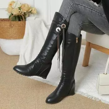 Cresfimix Botas Femininas женские классические круглые носки больших размеров высококачественные черные кожаные ботинки женские повседневные осенние ботинки на каблуке A112b 34