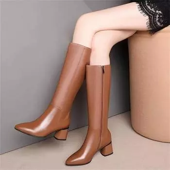 Cresfimix Botas Femininas Women Fashion High Quality Classic Brown Side Zip High Heel Long Boots for Autumn & Winter 35 чёрный