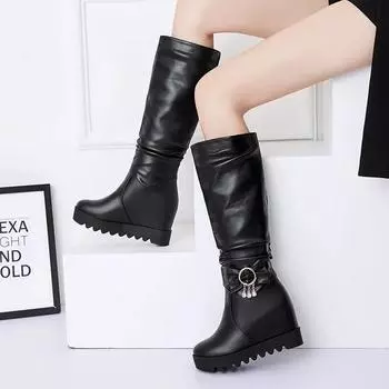 Cresfimix Botas Femininas Женская мода Милый комфорт весна и осень Увеличенный рост Черные сапоги женские большие размеры Длинные сапоги A112 34