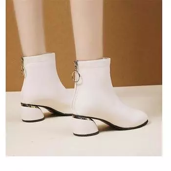Cresfimix Botas Femininas женские классические бежевые с круглым носком на молнии сзади квадратный каблук осенние сапоги женские классные черные зимние сапоги A9206 35