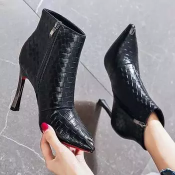 Cresfimix Botas Femininas женские классические высококачественные черные кожаные европейские стильные сапоги на шпильке для осени A9212 35