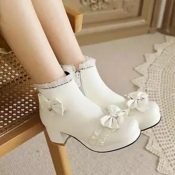 Cresfimix Botas Femininas женские милые белые сапоги до колена с завязкой-бабочкой и круглым носком, женские сапоги больших размеров на удобном каблуке розового цвета A670 34