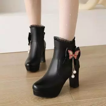Cresfimix Botas Femininas женские милые черные сапоги до колена на осень и зиму больших размеров на квадратном каблуке женские розовые сапоги на каблуке A688 34