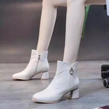 Cresfimix Botas Femininas женские милые высококачественные бежевые ботинки на квадратном каблуке для осени и зимы женские повседневные зимние ботинки A747 35
