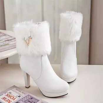 Cresfimix Botas Femininas женские милые высококачественные осенние теплые меховые сапоги на высоком каблуке женские большие размеры розовые удобные сапоги A677