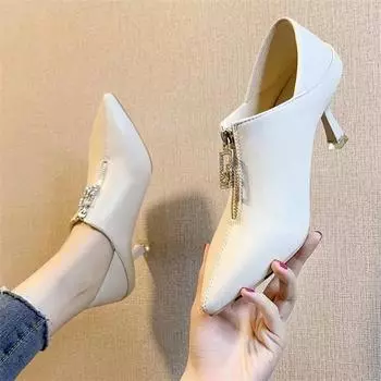 Cresfimix Botas Femininas женские милые заостренные носки легкие бежевые высококачественные ботильоны на шпильке осень-зима A1401 35