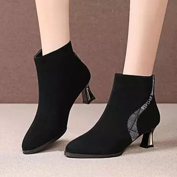 Cresfimix Botas Femininas женские модные черные сапоги большого размера из замши высокого качества на высоком каблуке для осени и зимы A758 35