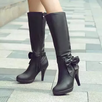 Cresfimix Botas Femininas женские модные сапоги с круглым носком и бантом высокого качества на осень и зиму больших размеров на высоком каблуке A1499 34