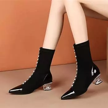 Cresfimix Botas Femininas женские повседневные милые черные ботинки на квадратном каблуке на осень с острым носком удобные ботинки для женщин и женщин A732 35