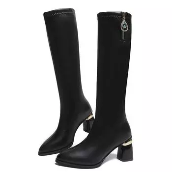 Cresfimix Botas Femininas женские повседневные милые сапоги больших размеров из черной лакированной кожи на высоком каблуке, симпатичные женские туфли A1543 34