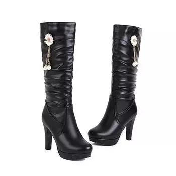 Cresfimix Femmes Bottes женские милые высококачественные сапоги до середины голени больших размеров элегантные зимние длинные сапоги крутые черные сапоги для вечеринок A707 34