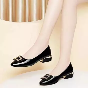 Cresfimix Модные легкие синие лакированные туфли на квадратном каблуке для женщин, женские классические удобные туфли-лодочки на мягком каблуке A1133 35