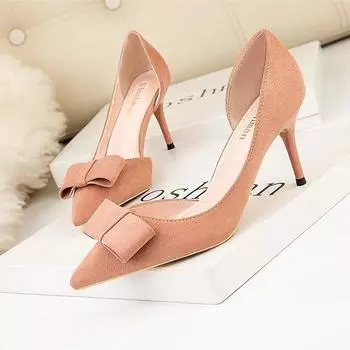 Cresfimix Mujeres Tacones Altos Women Fashion Flock High Quality Bow Tie Spring Heel Shoes Lady Cute Comfort Party Pumps A152 34