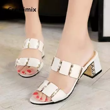 Cresfimix sandalias de mujer women fashion 6cm high heel slip on sandals lady sexy party white sandals summer cute sandals a2341 34